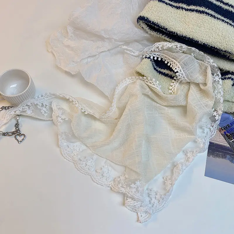 White Lace Triangle Hair Band with Silk Scarf Design — feature 35