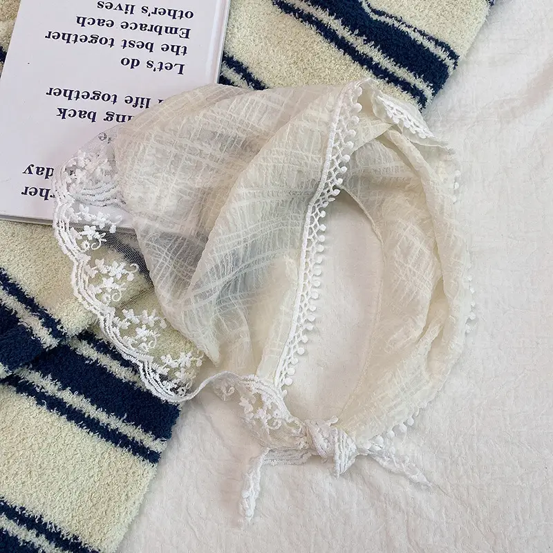 White Lace Triangle Hair Band with Silk Scarf Design — feature 36