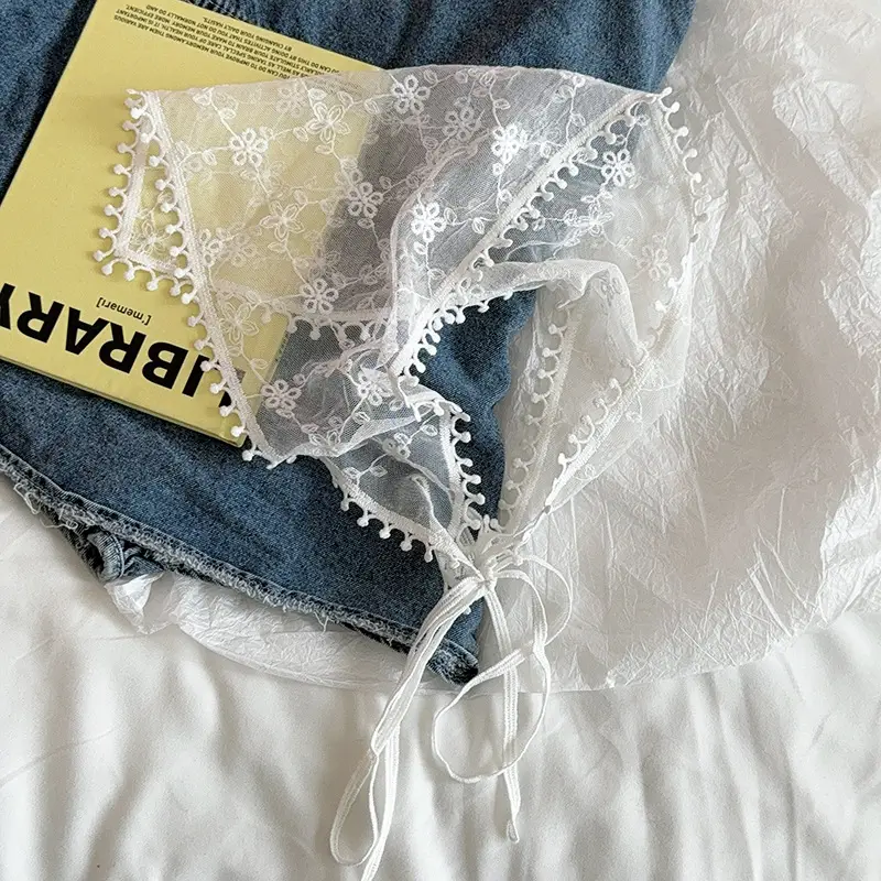 White Lace Triangle Hair Band with Silk Scarf Design - Image 6