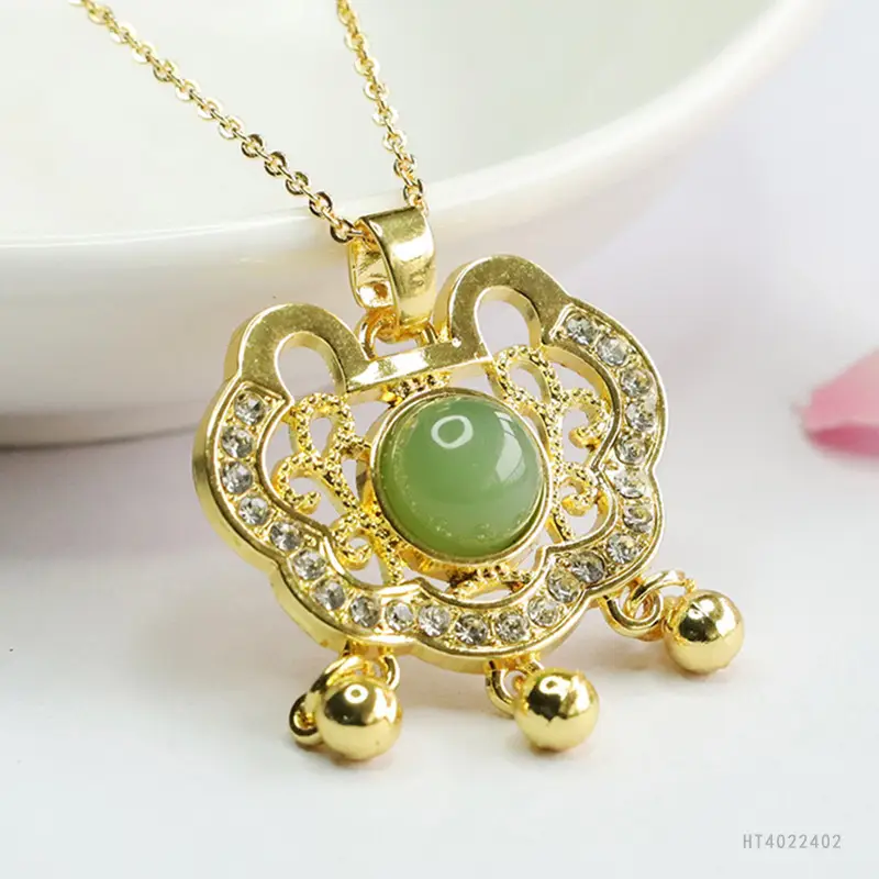 Guan Yu Jade Pendant Necklace with Crystal Accents - Image 3