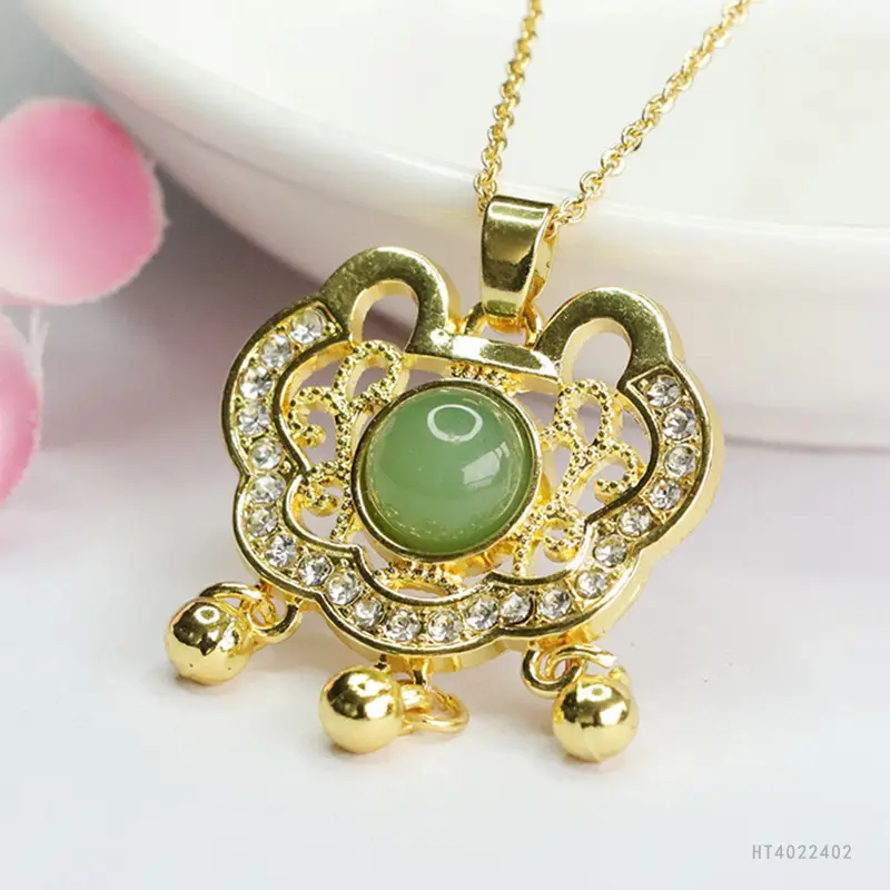 Guan Yu Jade Pendant Necklace with Crystal Accents - Image 4