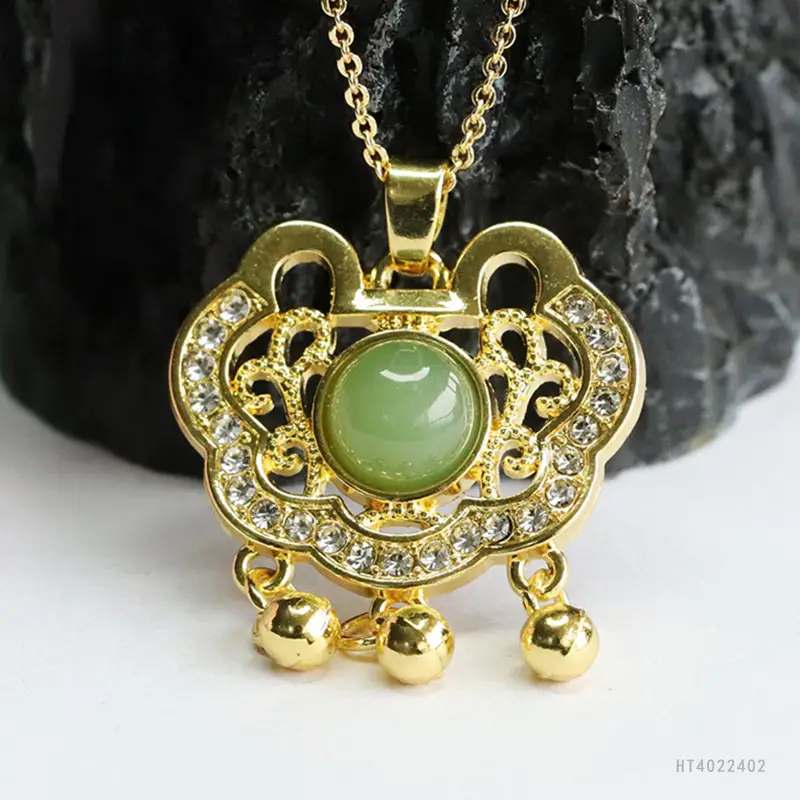 Guan Yu Jade Pendant Necklace with Crystal Accents — feature 7