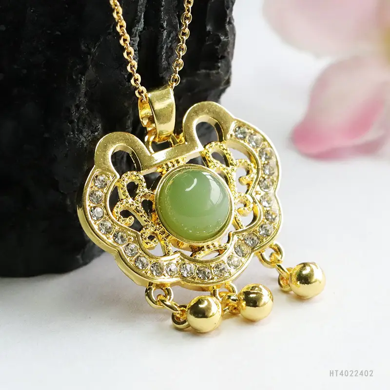 Guan Yu Jade Pendant Necklace with Crystal Accents — feature 9