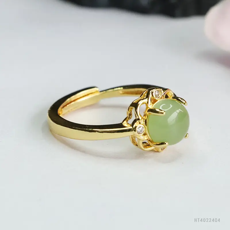 Guan Yu Jade Ring Green Crystal Gold Plated - Image 4