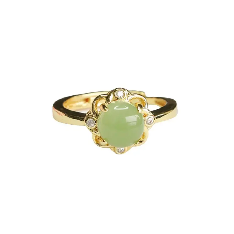 Guan Yu Jade Ring Green Crystal Gold Plated - Image 6