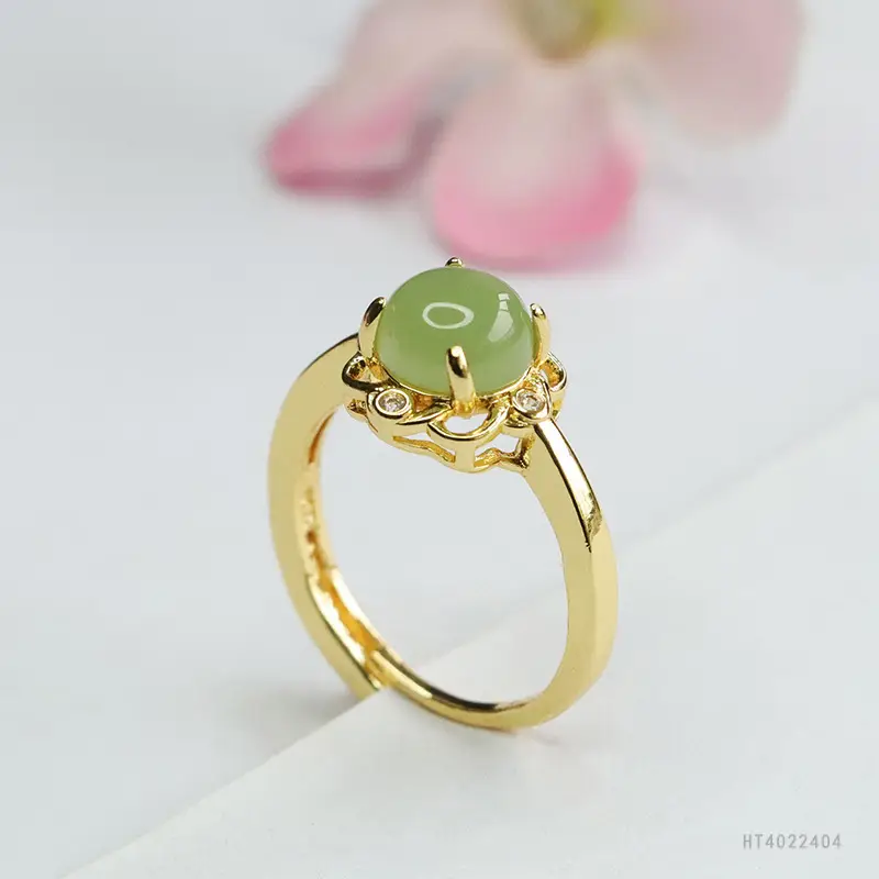 Guan Yu Jade Ring Green Crystal Gold Plated — feature 8