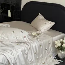 Solid Color Encrypted Lenzing Tencel Fitted Sheet Single Piece Summer Ice Silk Lyocell Bed Cover Set Bed Sheet Duvet Cover — feature 16