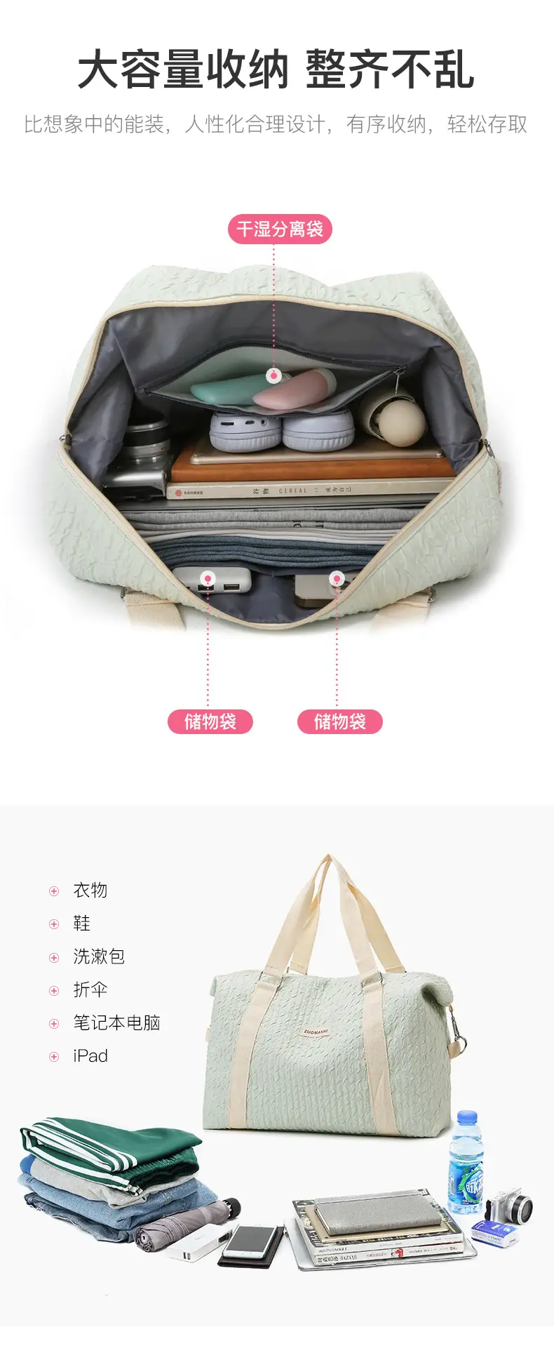 Lightweight Travel Bag for Men Women Large Capacity Shoulder — feature 12