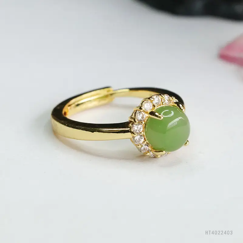Guan Yu Jade Ring with Full Diamond Set