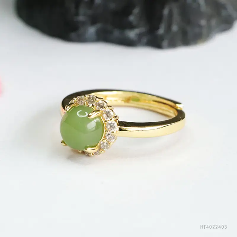 Guan Yu Jade Ring with Full Diamond Set