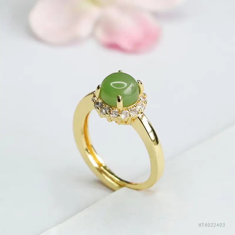 Guan Yu Jade Ring with Full Diamond Set
