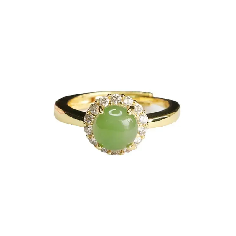Guan Yu Jade Ring with Full Diamond Set