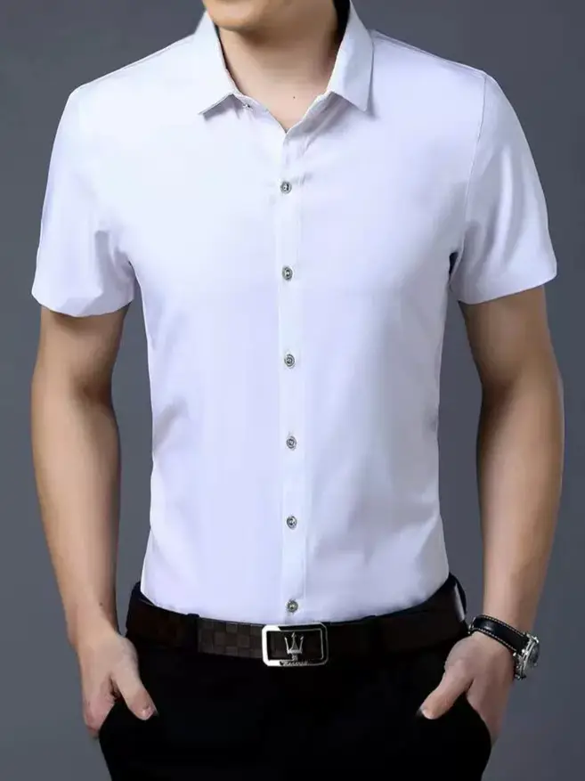 Purple Short-Sleeved Men's Shirt Slim Fit - Image 9