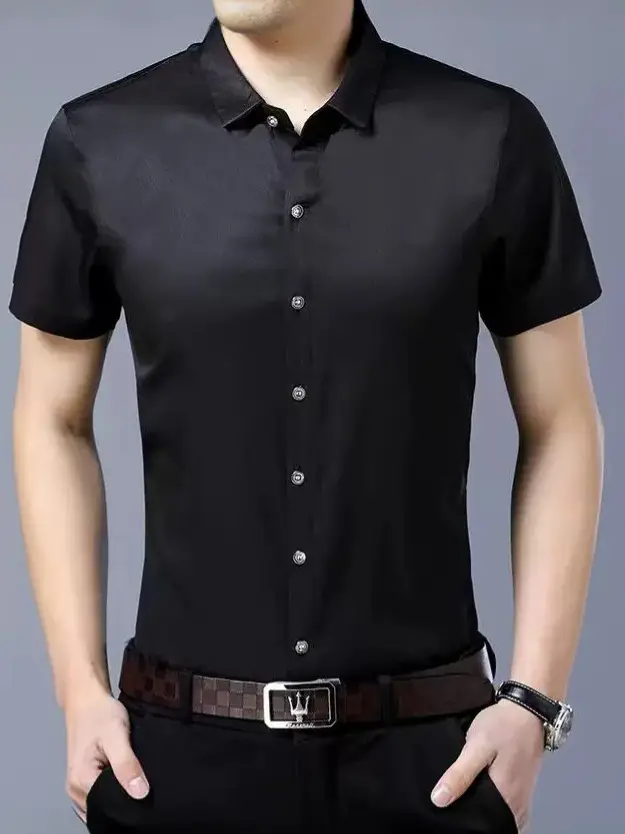 Purple Short-Sleeved Men's Shirt Slim Fit - Image 10