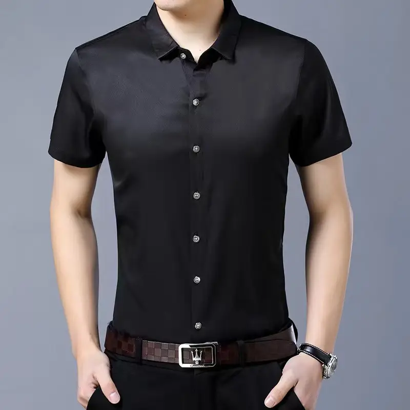 Purple Short-Sleeved Men's Shirt Slim Fit - Image 2