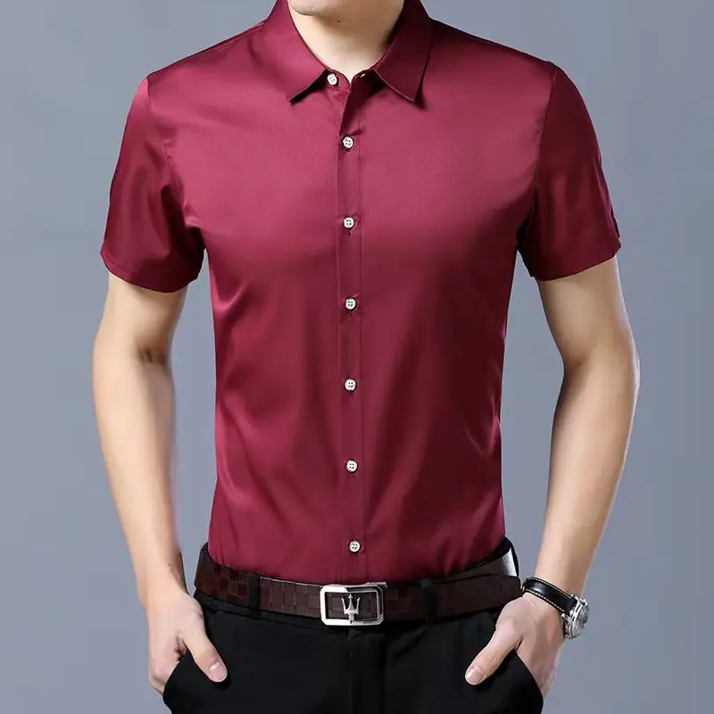 Purple Short-Sleeved Men's Shirt Slim Fit - Image 3