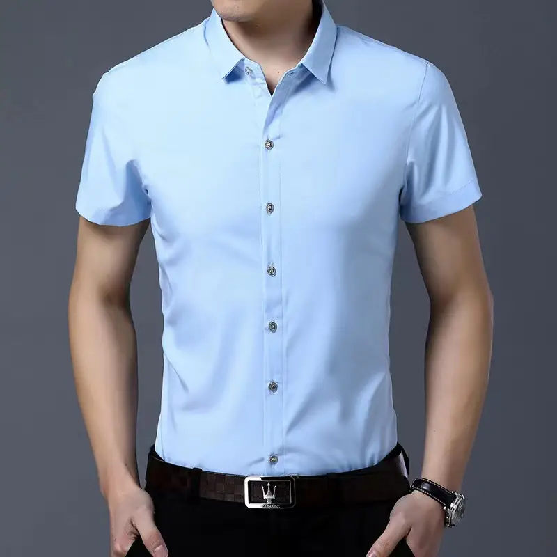 Purple Short-Sleeved Men's Shirt Slim Fit - Image 5