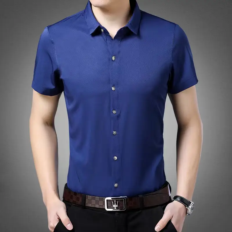 Purple Short-Sleeved Men's Shirt Slim Fit - Image 6