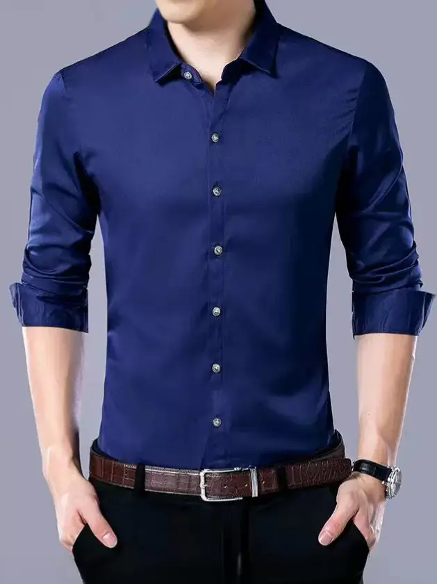 Men's Maroon Long Sleeve Slim Fit Shirt