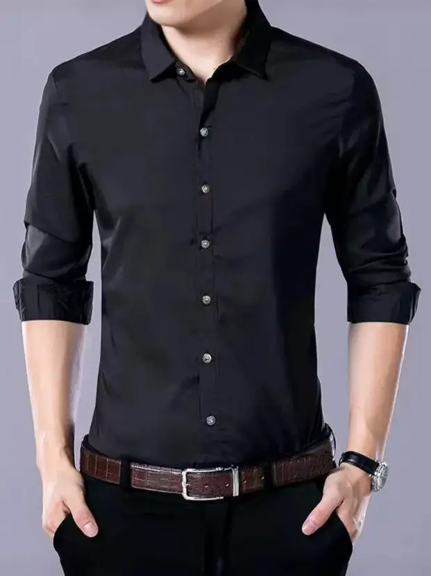 Men's Maroon Long Sleeve Slim Fit Shirt