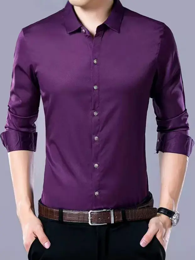 Men's Maroon Long Sleeve Slim Fit Shirt
