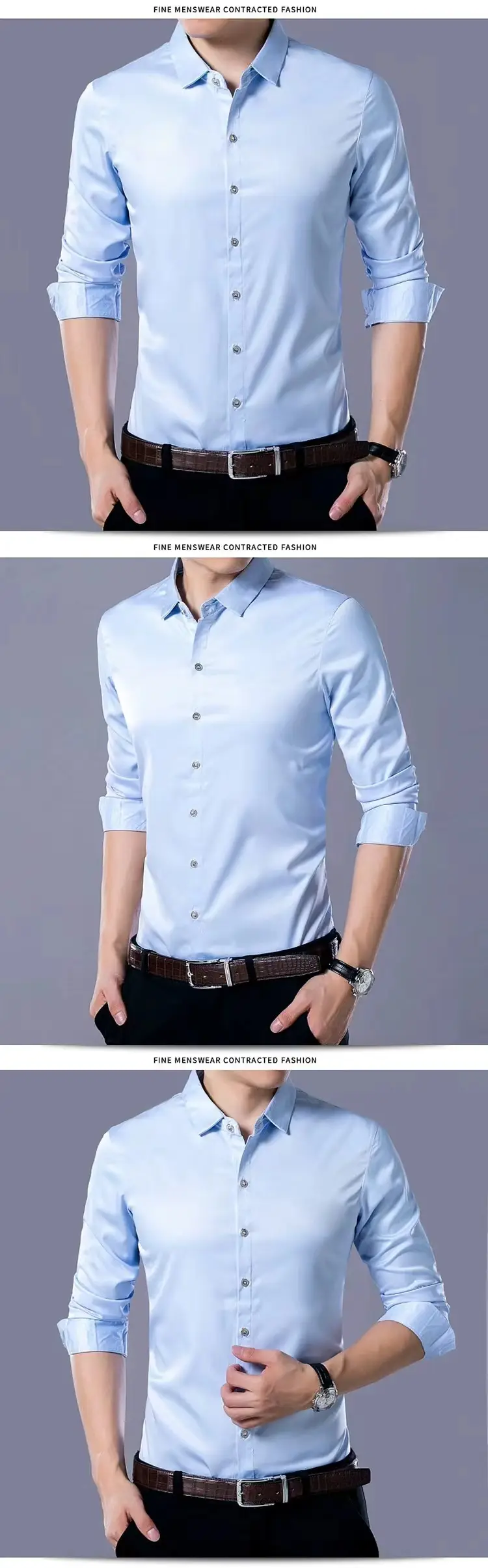 Men's Maroon Long Sleeve Slim Fit Shirt — feature 12