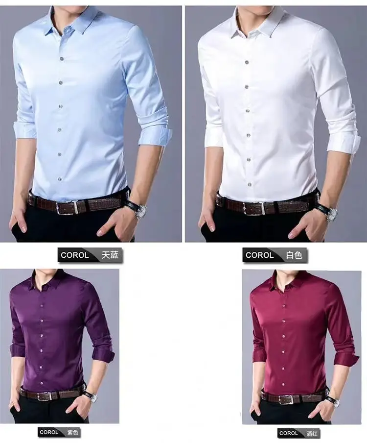 Men's Maroon Long Sleeve Slim Fit Shirt — feature 5