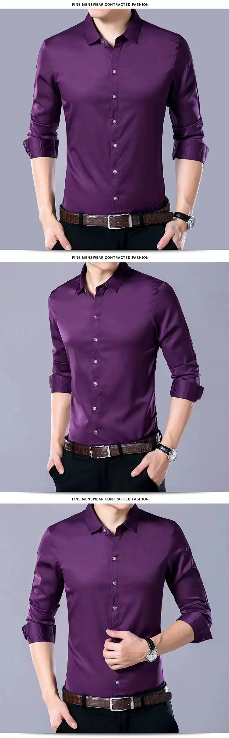 Men's Maroon Long Sleeve Slim Fit Shirt — feature 8