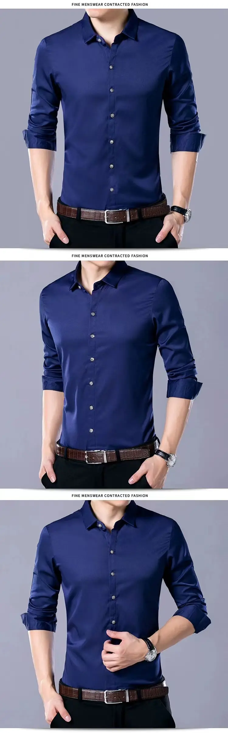 Men's Maroon Long Sleeve Slim Fit Shirt — feature 9