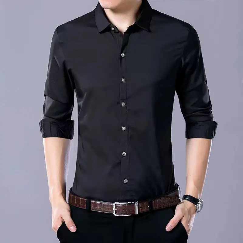 Men's Maroon Long Sleeve Slim Fit Shirt