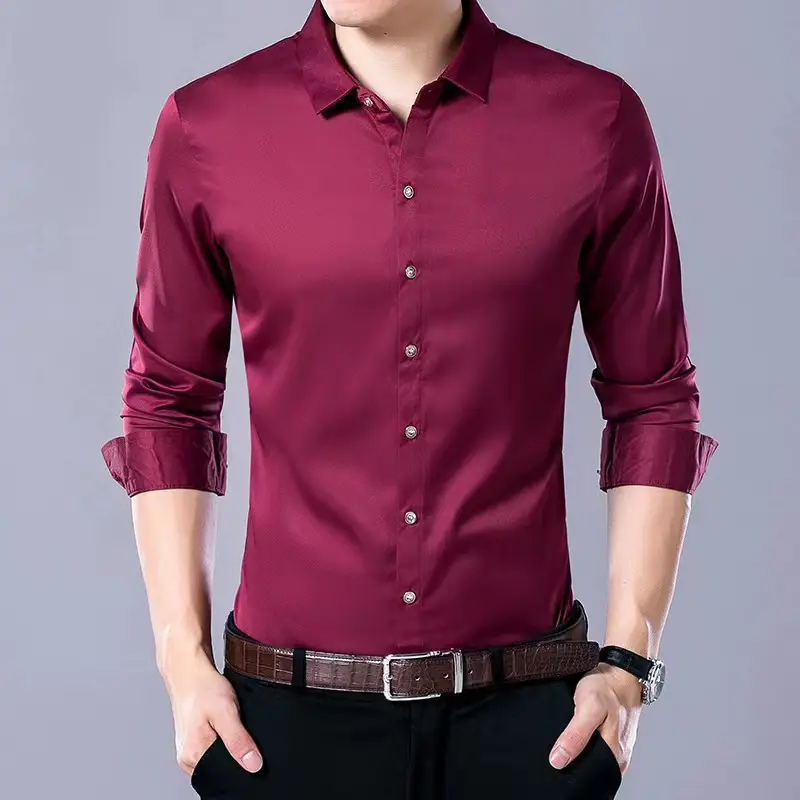 Men's Maroon Long Sleeve Slim Fit Shirt