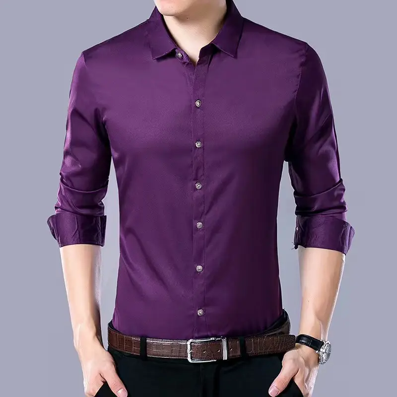 Men's Maroon Long Sleeve Slim Fit Shirt