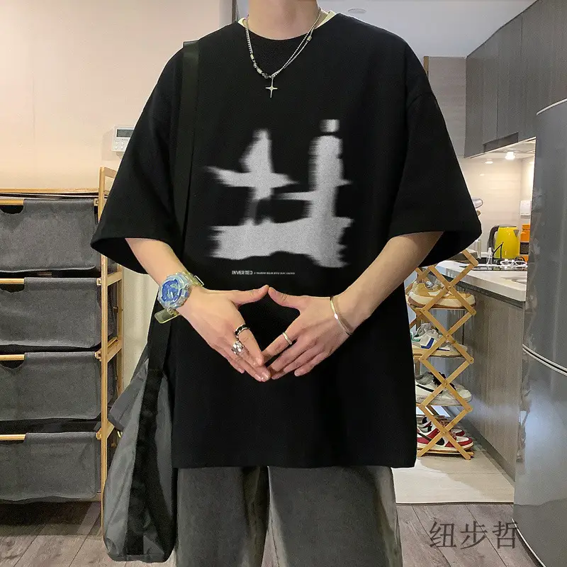 Men's White Graphic T-Shirt American Style Loose Fit — feature 4