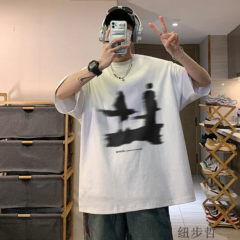 Men's White Graphic T-Shirt American Style Loose Fit — feature 7