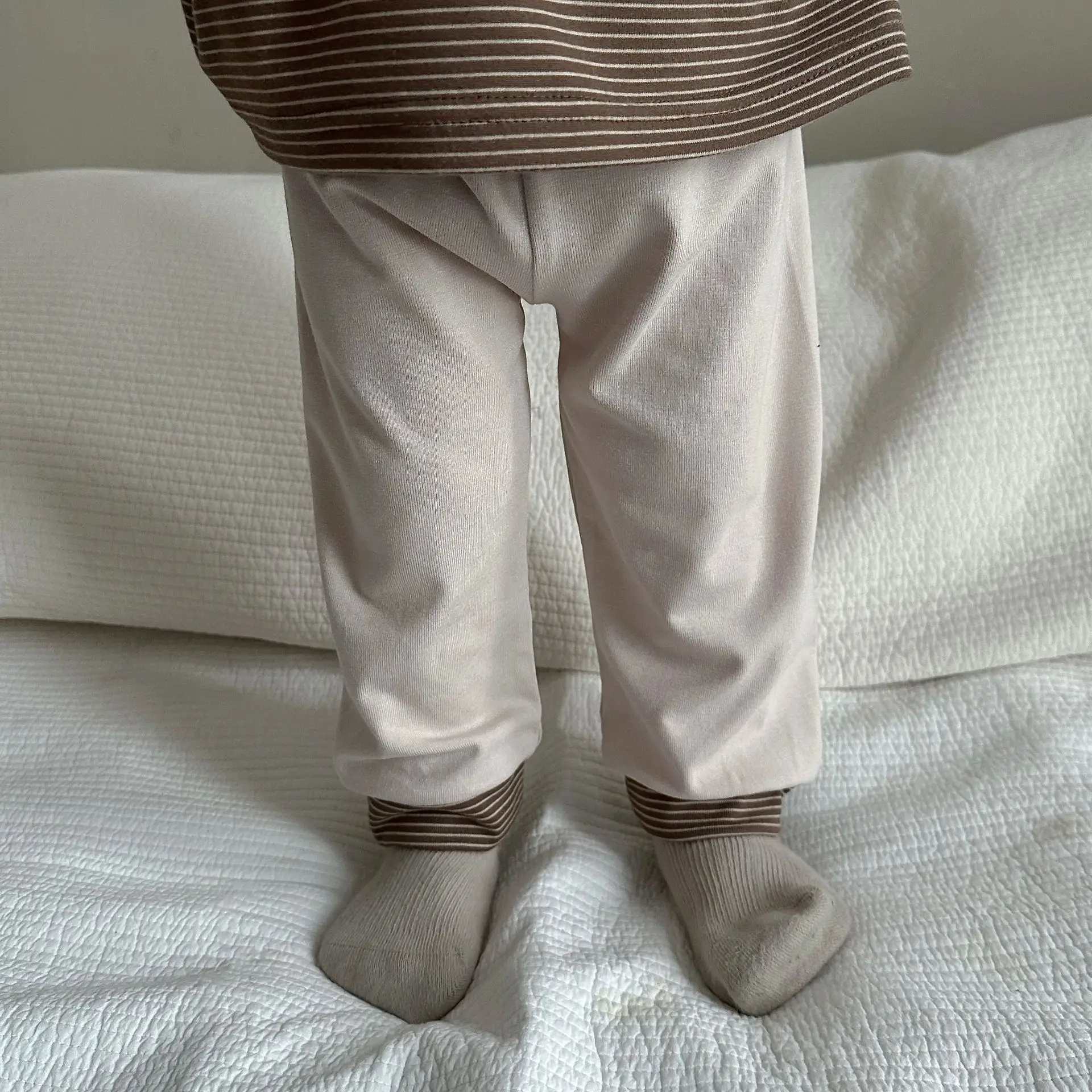 Kids Korean Style Brown Striped T-Shirt & Pants Suit - Image 2