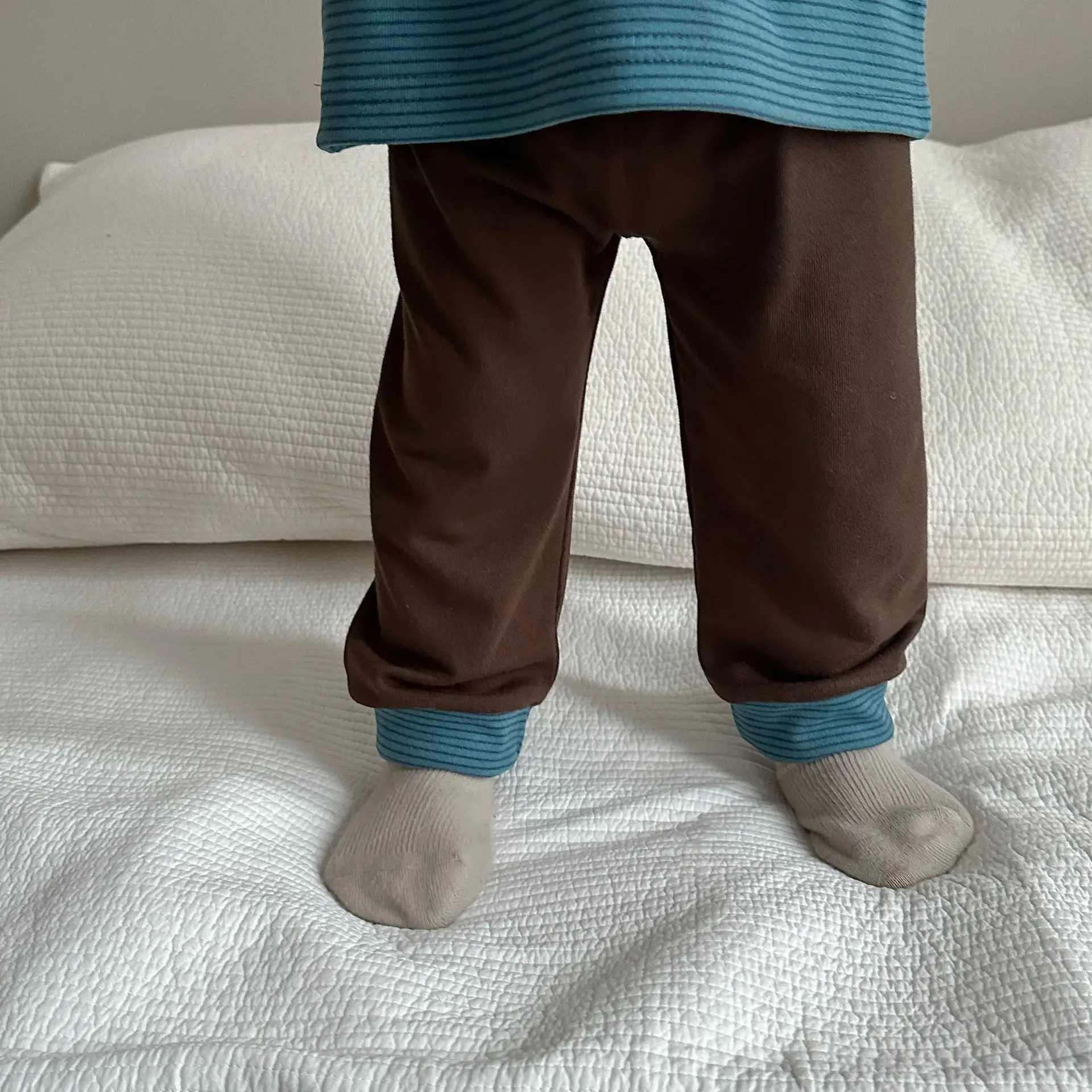 Kids Korean Style Brown Striped T-Shirt & Pants Suit - Image 4