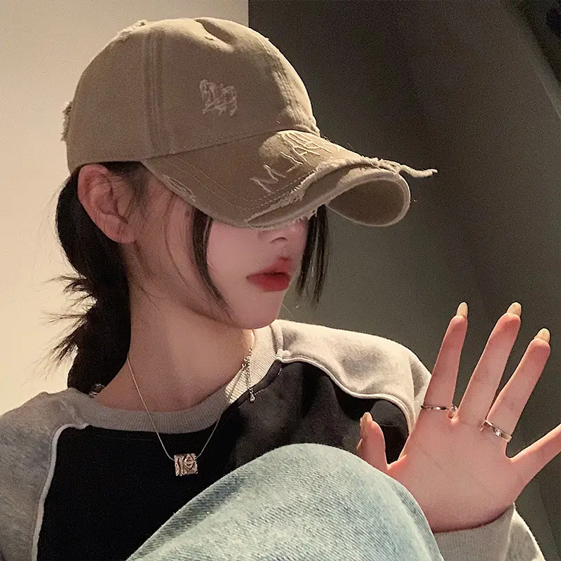 Women Distressed Pink Baseball Cap Cap - Image 9