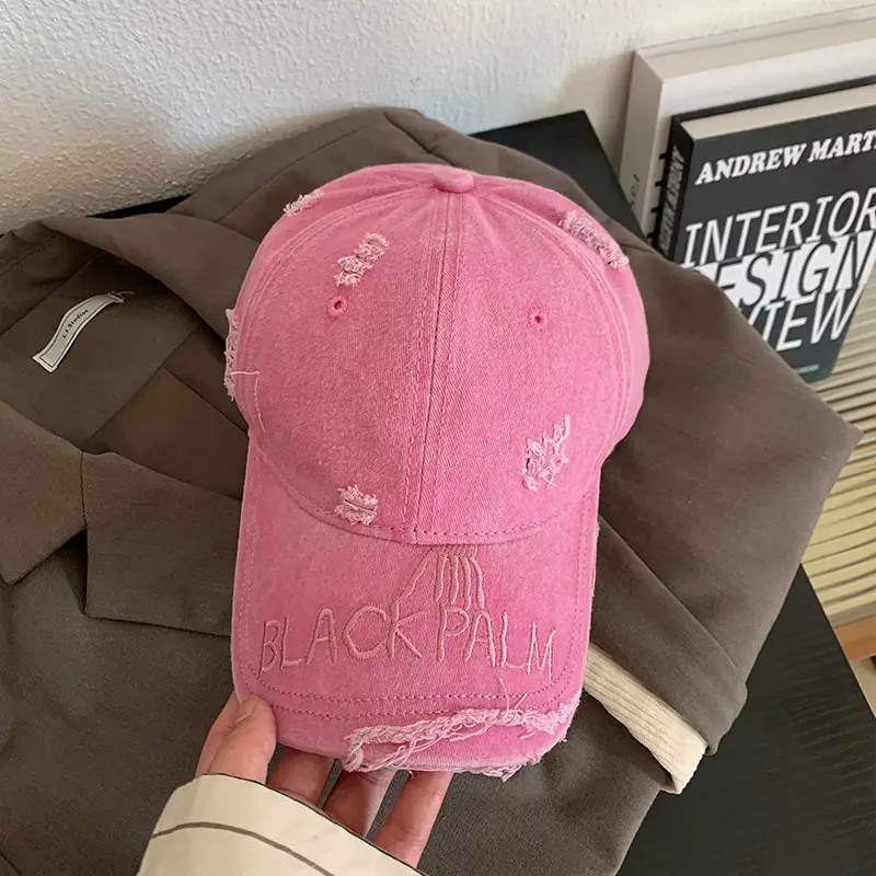 Women Distressed Pink Baseball Cap Cap - Image 3