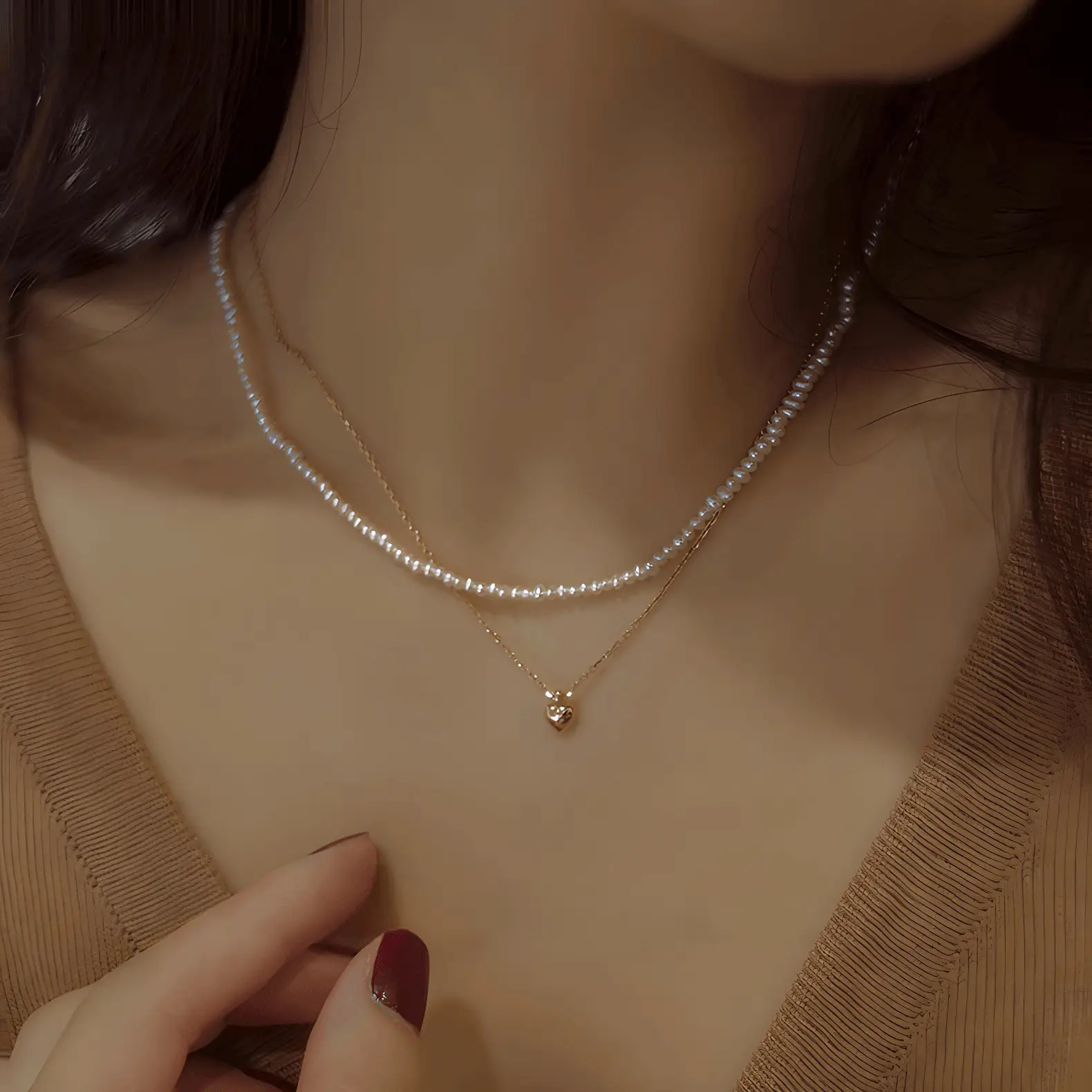 Silver Pearl Heart Necklace for Women, Niche Design, Light Luxury - Image 3