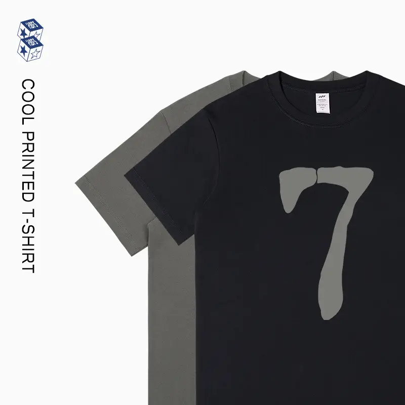 Men 7 Digital Print T-Shirt 230g Cotton Black Grey