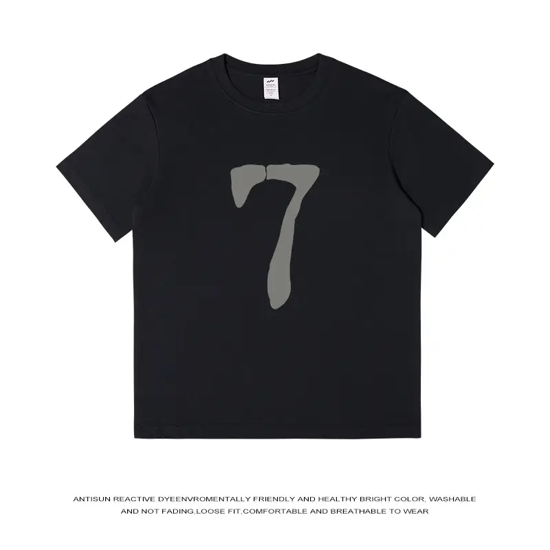 Men 7 Digital Print T-Shirt 230g Cotton Black Grey