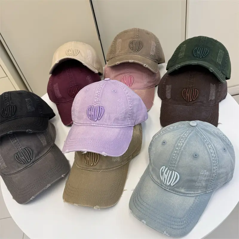 Women Retro Distressed Embroidered Baseball Cap Beige - Image 11