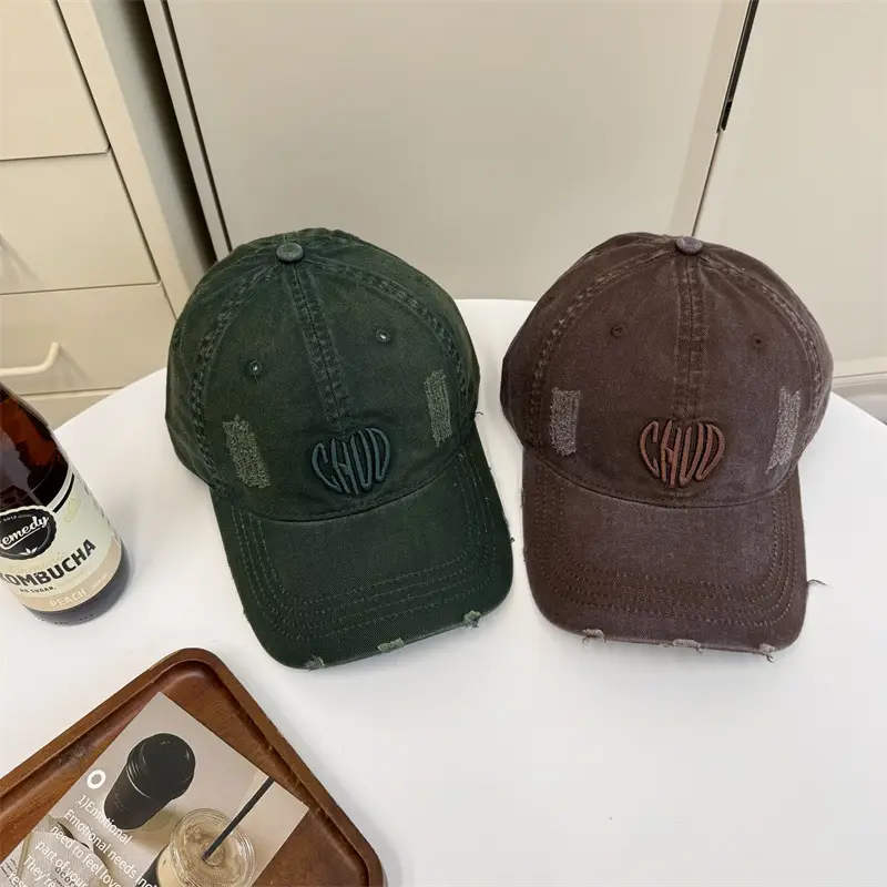 Women Retro Distressed Embroidered Baseball Cap Beige - Image 12