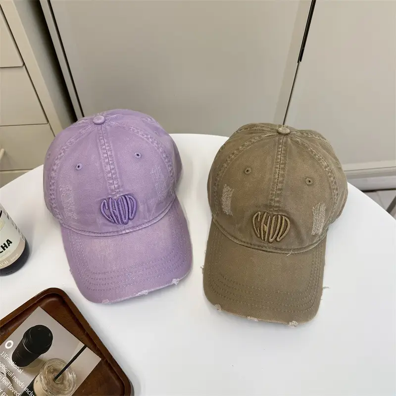 Women Retro Distressed Embroidered Baseball Cap Beige - Image 13