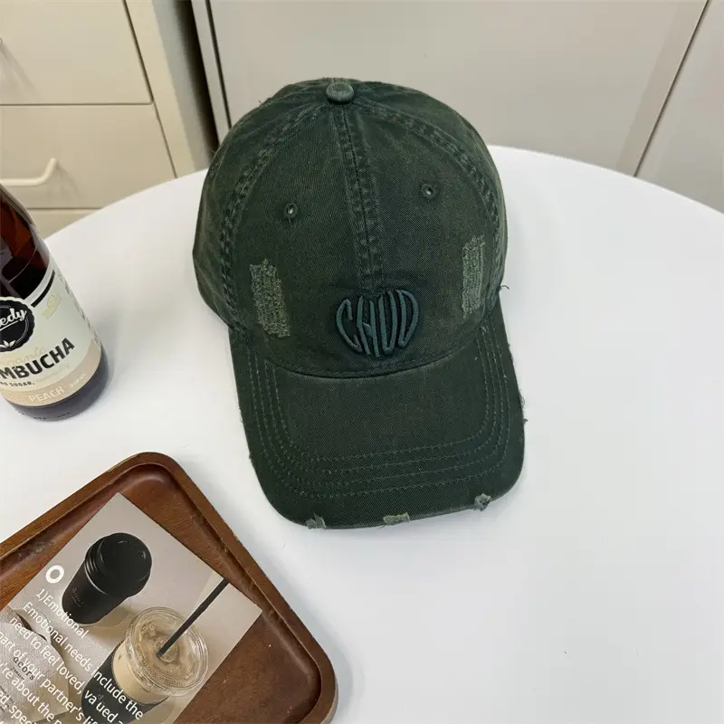 Women Retro Distressed Embroidered Baseball Cap Beige - Image 9