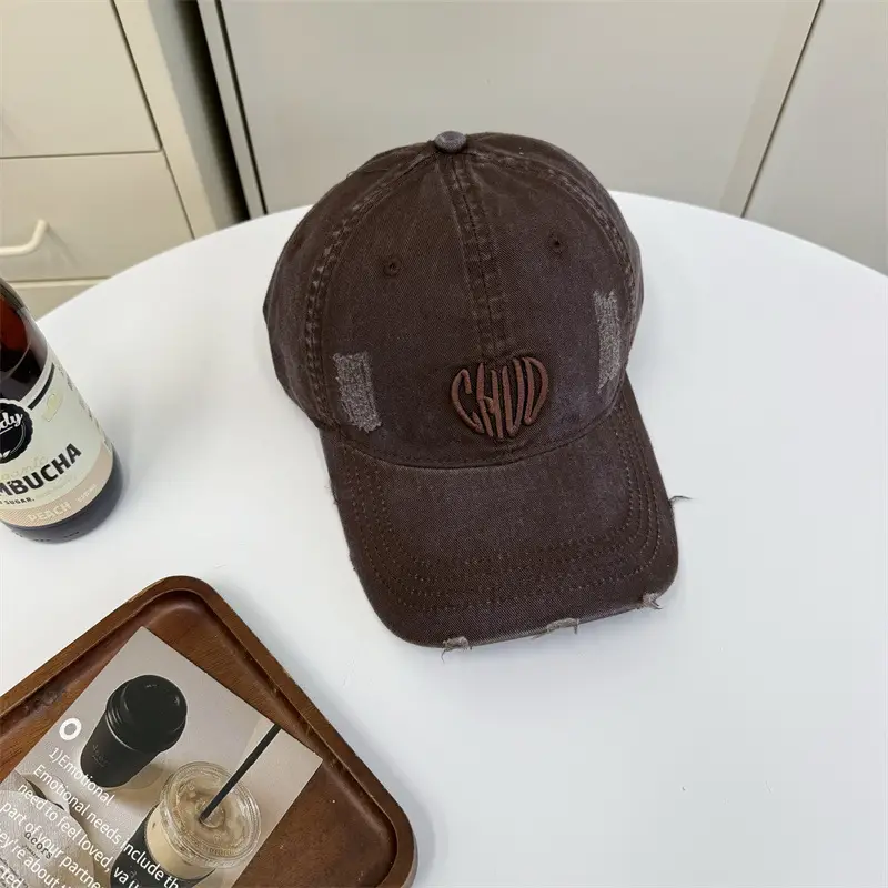 Women Retro Distressed Embroidered Baseball Cap Beige - Image 10