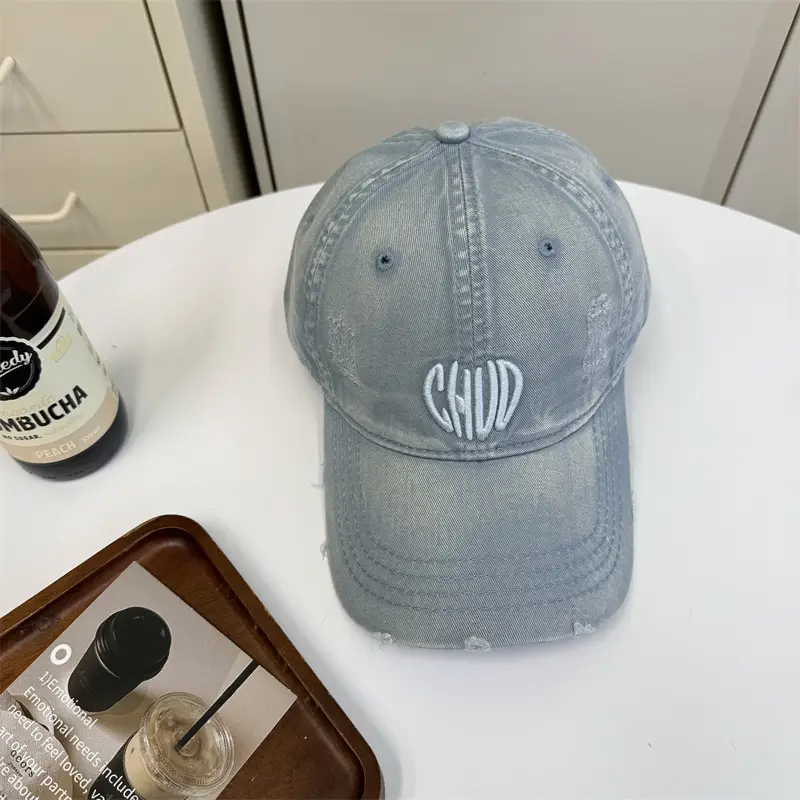 Women Retro Distressed Embroidered Baseball Cap Beige - Image 2