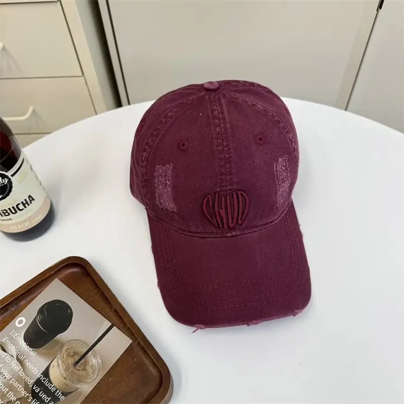 Women Retro Distressed Embroidered Baseball Cap Beige - Image 4