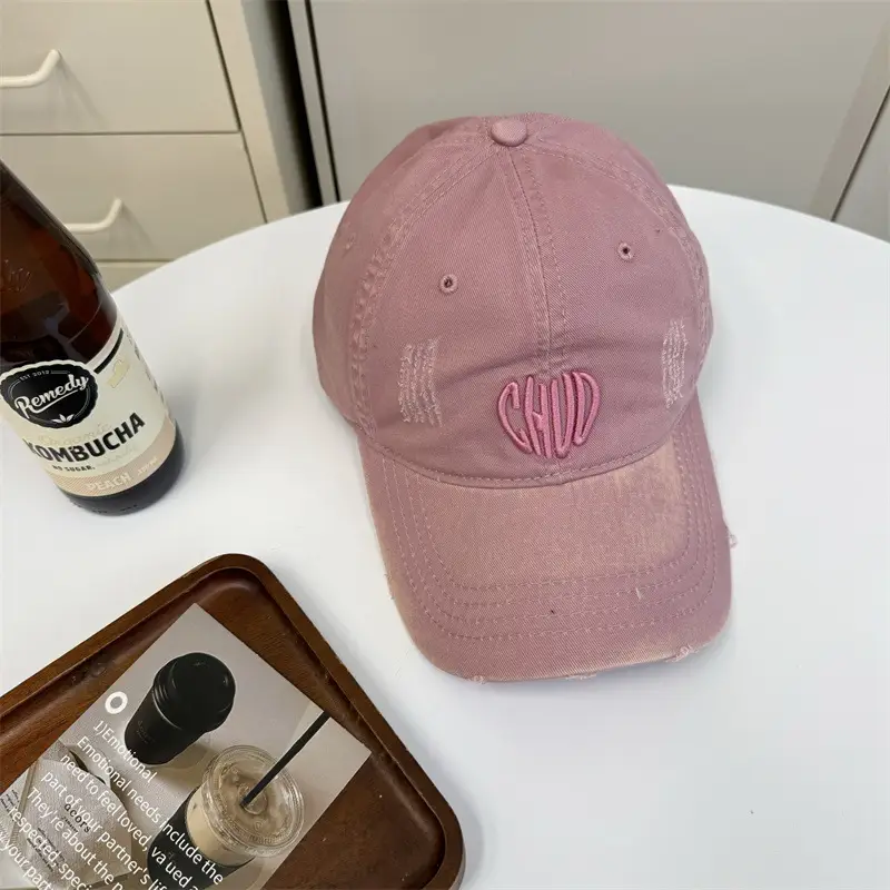 Women Retro Distressed Embroidered Baseball Cap Beige - Image 6