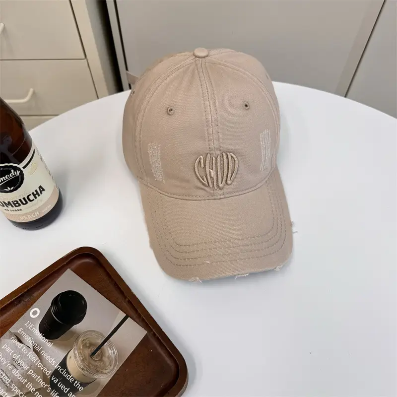 Women Retro Distressed Embroidered Baseball Cap Beige - Image 8